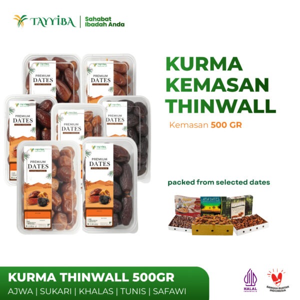 Kurma Premium Kemasan Thinwall 500gr – Ajwa, Sukari, Khalas, Tunis & Safawi